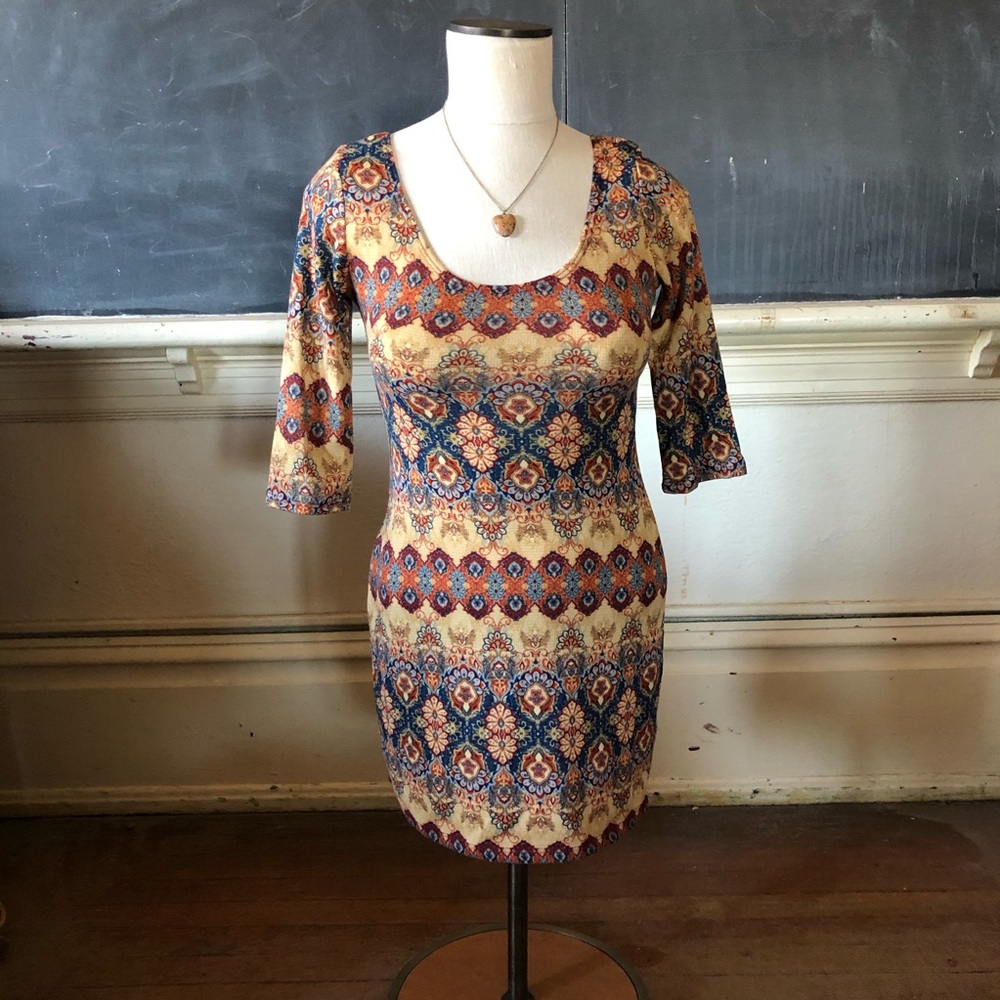 Boho hippie print mini dress
